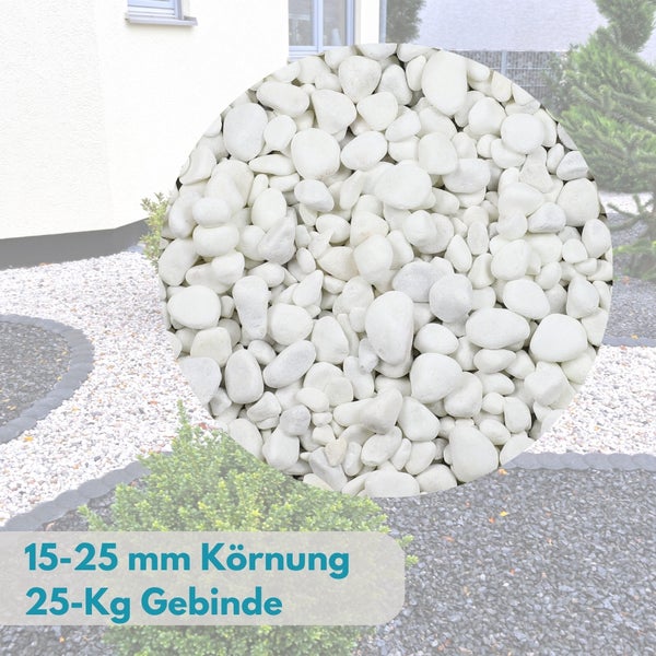 Kieselsteine Garten Zierkies Weiß Aquarium Kies Carrara Marmorkies Dekostein Weiße Kieselsteine Zierstein Marmor Kies Weiß 25 kg 15-25 mm