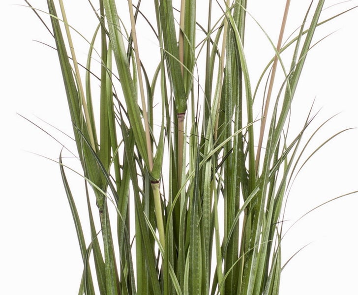 Künstlicher Blumenstrauß mit blauem Rittersporn, orangen Lilien, violetten Lisianthus und Chrysanthemen.