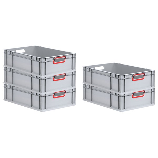 PROREGAL Spar Set 5x Eurobox Nextgen Color HxBxT 17 x 40 x 60 cm 34 Liter Griffe Rot Offen Glatter Boden Eurobehälter Transportbox