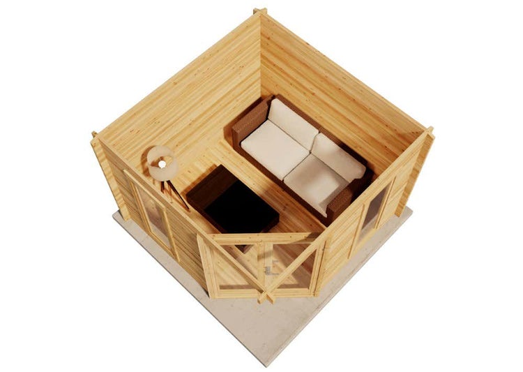 Alpholz 5-Eck Gartenhaus Liwa Compact Gartenhaus aus Holz in Pinie, Holzhaus mit 40 mm Wandstärke, Blockbohlenhaus mit Montagematerial imprägniert 3x3m