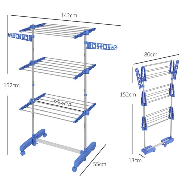 HOMCOM Wäschetrockner, 80/142 x 55 x 152 cm, Stahl, Blau
