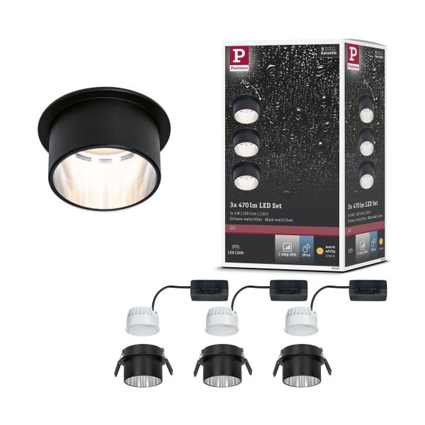 Drei verkettbare LED Einbauleuchten Gil im Set, inklusive auswechselbarem LED-Coin, für 230 Volt Anschluss, 45 Millimeter Einbautiefe.