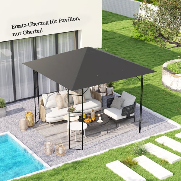 Ersatzdach für Pavillon, nur Oberteil, dunkelgrau, moderne Gartenlounge mit Pool.