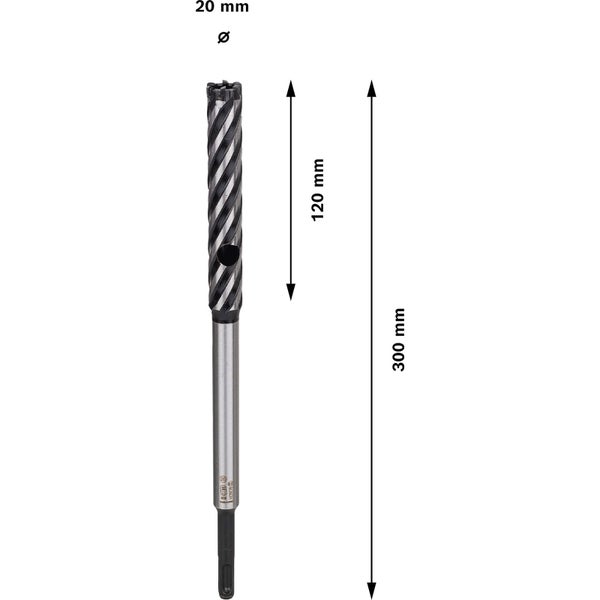 Bohrer mit den Maßen 20 Millimeter Durchmesser, 120 Millimeter Kopf und 300 Millimeter Gesamtlänge