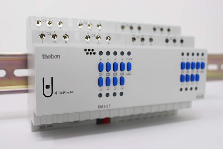 Theben 4940285 DM 8-2 T KNX 8-Fach Universal-Dimmaktor FIX2 mit Dimmbereich 0-100%, Vorschaltgerät