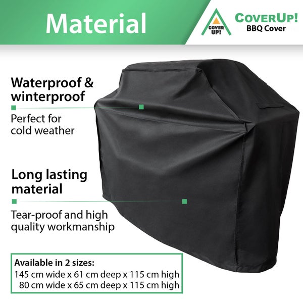 CoverUp! Grillabdeckung 145 x 61 x 115 cm – Premium Grill Abdeckhaube BBQ Cover witterungsbeständig – inkl. E-Book mit Rezepten - schwarz