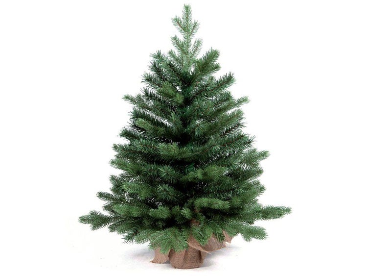 Künstlicher Weihnachtsbaum in Jutesack für eine weihnachtliche Dekoration