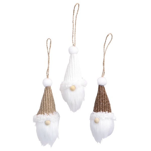 Drei Zwerg-Weihnachtsbaumschmuck-Anhänger mit Mützen und Bärten