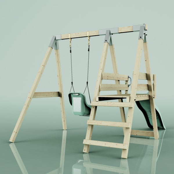 Werkbank mit Massivholzplatte, zwei Schubladenschränken, Lochwand, Regalböden, Beleuchtung und Steckdosenleiste.