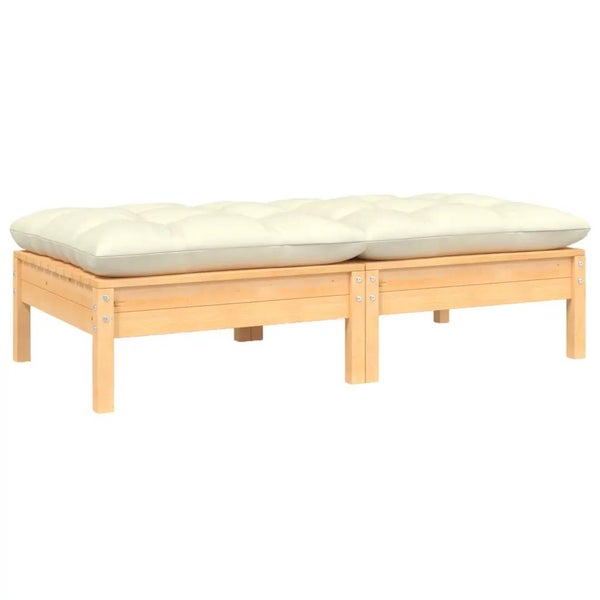 Gartensofa 2-Sitzer mit Kissen in Creme Massivholz Kiefer