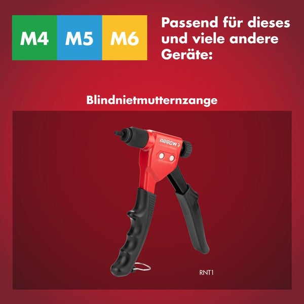 Blindnietmutternzange Arrow RNT1 geeignet für Blindnietmuttern der Größen M4, M5 und M6.