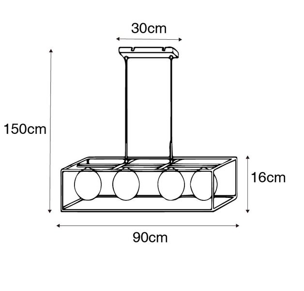 Technische Zeichnung einer Pendelleuchte mit Abmessungen.