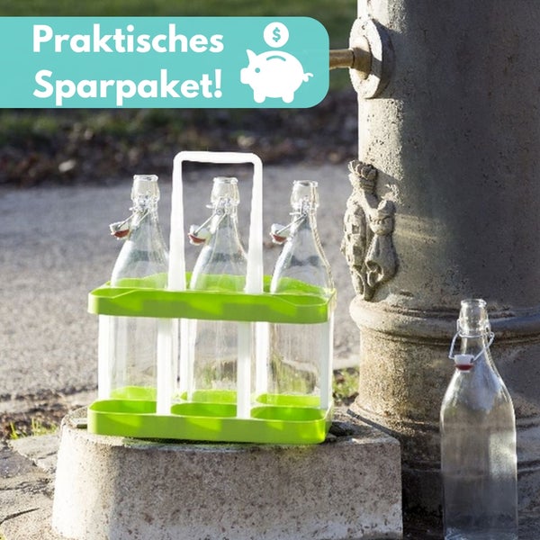 Glasflaschen im Tragegestell als praktisches Sparpaket