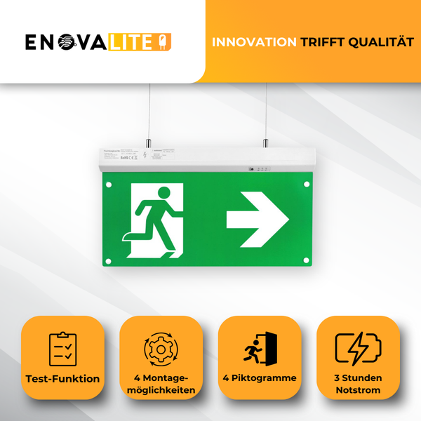 ENOVALITE LED Fluchtwegleuchte 4in1 Notleuchte mit Notstromeinheit TEST Funktion Notbeleuchtung mit Fernbedienung