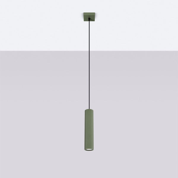 Grüne Hängelampe mit zylindrischem Lampenschirm