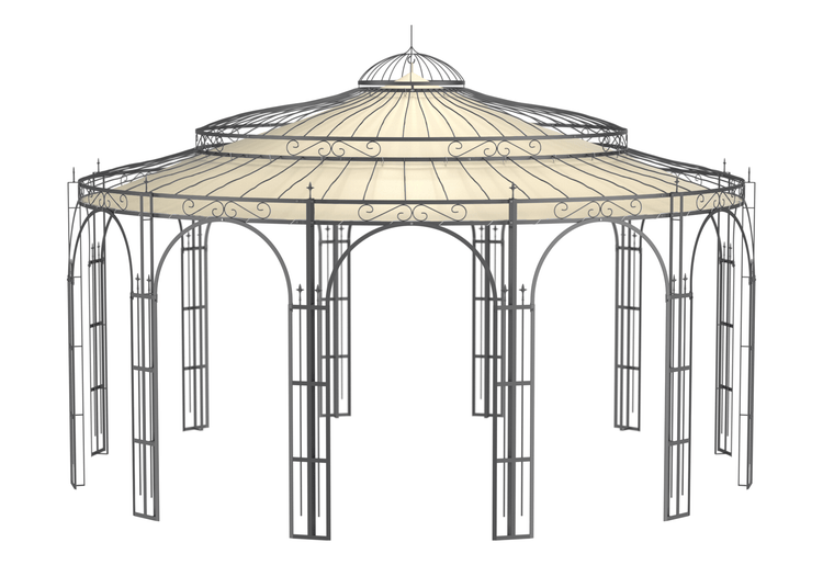 Pavillon ELEO Toskana Ø 5,5 m anthrazit - pulverbeschichtet | mit Dekorkugel und Sonnensegel ecru