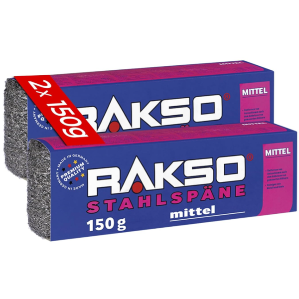 Zwei Packungen Rakso Stahlspäne mittel zu je 150 Gramm.