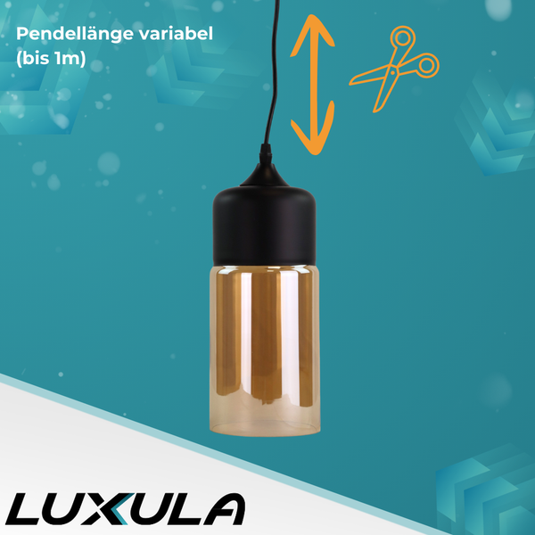 Pendelleuchte mit variabler Kabellänge und Lampenschirm aus Glas