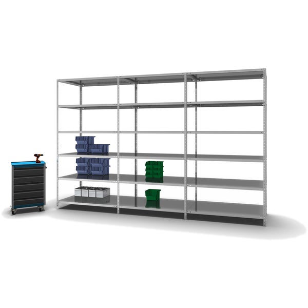 PROREGAL Fachbodenregal Schraubsystem Light-Duty Grundregal HxBxT 250 x 130 x 80 cm 6 Ebenen Fachlast 125 kg Beidseitig Nutzbar Verzinkt