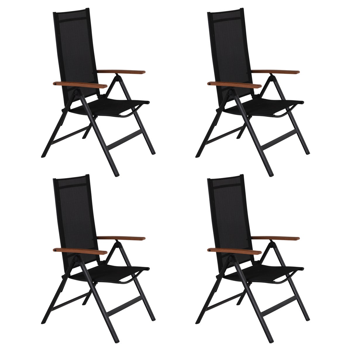 4xLamira Gartenstuhl Positionsstuhl, schwarz und teak Armlehnen.