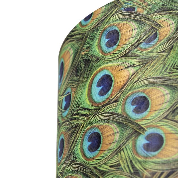 Velours-Lampenschirm im Pfauendesign 40/40/30 mit goldener Innenseite