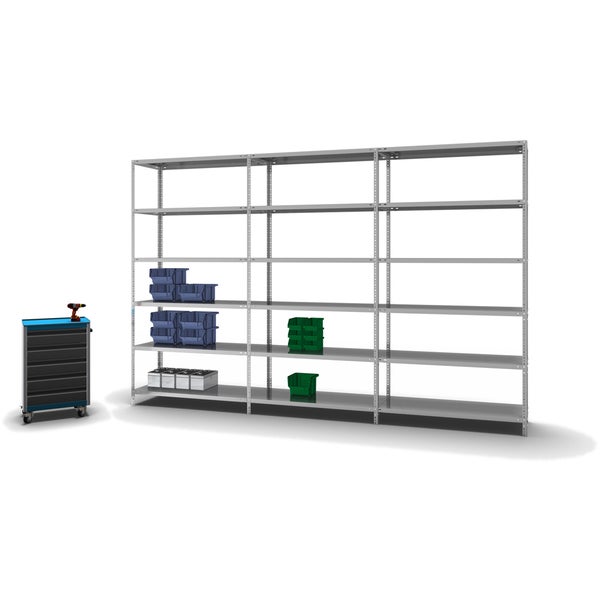 PROREGAL Fachbodenregal Schraubsystem Light-Duty Grundregal HxBxT 250 x 130 x 50 cm 6 Ebenen Fachlast 125 kg Beidseitig Nutzbar Verzinkt