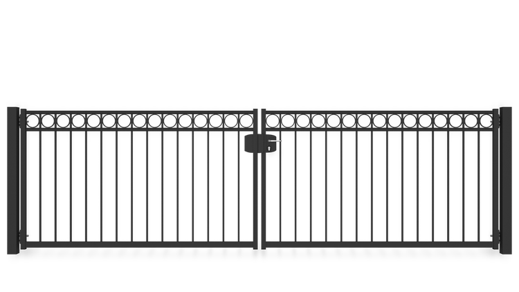 Gartentor ZAUNGURU BASIC-Line Oldenburg Kreis aus Metall, Höhe: 123cm, Breite: 441cm, 2-flügelig inkl. Pfosten, Schloss und Zubehör, Feuerverzinkt und zusätzlich in RAL 7016 Anthrazitgrau pulverbeschichtet