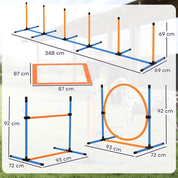 PawHut Agility Set Hunde 7-teilig Agility-Ausrüstung für Hundetraining Steckhürdenset mit Slalomstangen Sprunghoop 2 Bälle höhenverstellbar Hürden Koordinationstraining für Spiele Training