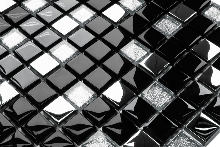 Glasmosaik auf Netz für Bad und Küche 30cm x 30cm  - Black Lake