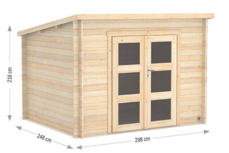 Alpholz Gerätehaus Itury Gartenhaus aus Holz, Holzhaus mit 28 mm Wandstärke, Blockbohlenhaus mit Montagematerial, Naturbelassen 3x2,5m