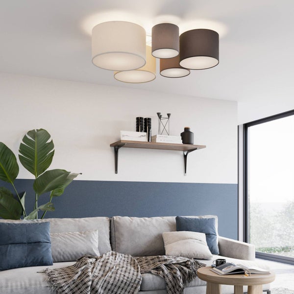 Lindby Stoff Deckenlampe grau, braun schwarz beige weiß 5 Schirme Ø 20 25 30 35 40 cm 5x E27 max. 60W ohne Leuchtmittel Textil Deckenleuchte