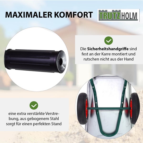 2-Rad-Schubkarre 100 Liter 160 kg Tragkraft verzinkter Stahl PU Vollgummirad auf Stahlfelge Bauschubkarre