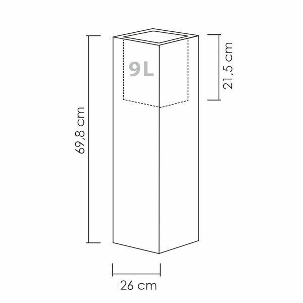 Scheurich C-Cube High 70, Hochgefäß/Blumentopf/Pflanzkübel, quadratisch,  aus Kunststoff Farbe: Stony Grey, 26 cm Durchmesser, 69,8 cm hoch, 9 l Vol.