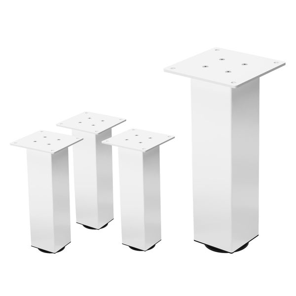 ML-Design 4er Set Tischbeine I-Design 30 cm, Weiß glänzend, aus pulverbeschichtetem Stahl, eckig, Profil 8x8 cm, Höhenverstellbare Möbelfüße 1-4 cm, Möbelbeine für Couchtische, Bänke, Sideboards
