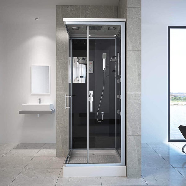 Home Deluxe - Komplettdusche WAVE S - Schwarz, Maße 90 x 80 - inkl. Radio, Regendusche und komplettem Zubehör I Fertigdusche, Dusche, Duschtempel