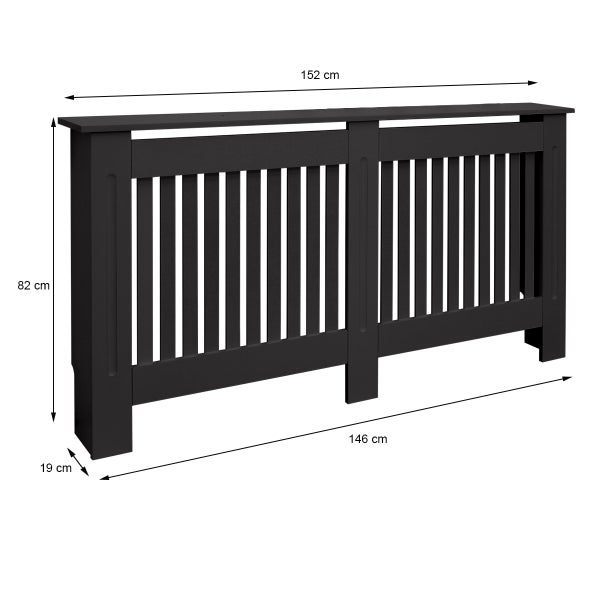 ECD Germany Heizkörperverkleidung Landhausstil 152x19x82 cm Schwarz aus MDF lackiert für Schlafzimmer Wohnzimmer Heizungsverkleidung Heizkörperabdeckung Heizungsabdeckung Heizung Heizkörper Abdeckung