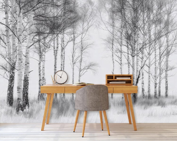 Fototapete 3D Effekt Wald Schwarz und Weiß Wohnzimmer Vlies Tapete 350x250 cm