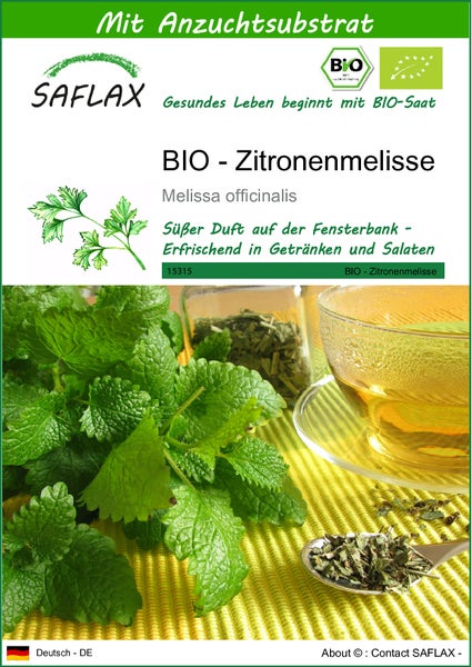 SAFLAX  - BIO - Zitronenmelisse - Melissa officinalis - 1000 Samen - Mit keimfreiem Anzuchtsubstrat
