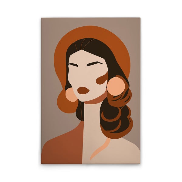 Abstraktes Leinwandbild einer Frau mit Hut und Ohrringen