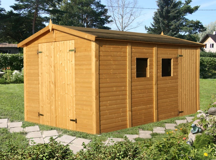 Alpholz Gerätehaus Dan 10,0 m² Gerätehaus aus Holz, Geräteschrank mit 16 mm Wandstärke, Gartenhaus mit Montagematerial, Naturbelassen