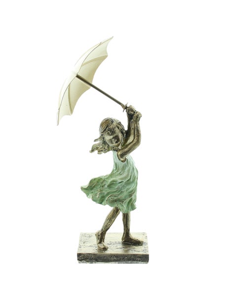 FRANK FLECHTWAREN | Figur Mädchen mit Schirm, POLYRESIN, METALL, H: 22 cm
