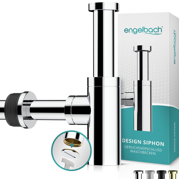Engelbach® Design Siphon für Waschbecken & Waschtisch - Mit Reinigungsöffnung - r 1 1/4 - inkl. Gummimanschette und Anleitung