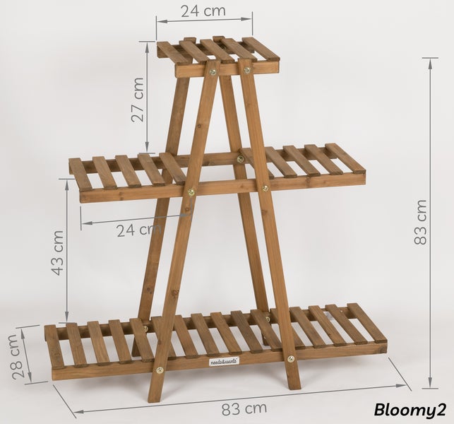 needs&wants® Pflanzenständer Blumenständer aus Holz wetterfest für Indoor Outdoor Balkon Garten draußen innen Wand, Pflanzenregal Blumentreppe, 83 x 28 x 83 cm hoch, braun
