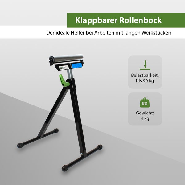 Klappbarer Rollenbock zur Unterstützung von Werkstücken