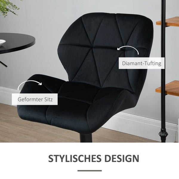 HOMCOM 2er-Set Barhocker drehbare Barstühle mit Lehne höhenverstellbarer Bistrohocker Tresenhocker Samt Touch armloser Schaumstoff Schwarz 51,5x 57,5 x 93-114,5 cm