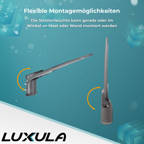 Straßenleuchte mit flexiblen Montagemöglichkeiten zur Montage an Mast oder Wand