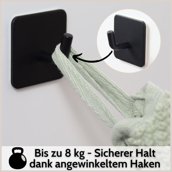 DEKAZIA® Klebehaken schwarz | Haken schwarz selbstklebend Handtuchhaken schwarz Wandhaken schwarz matt Haken selbstklebend Küchenhaken schwarze Haken Kleiderhaken schwarz selbstklebende Haken schwarz