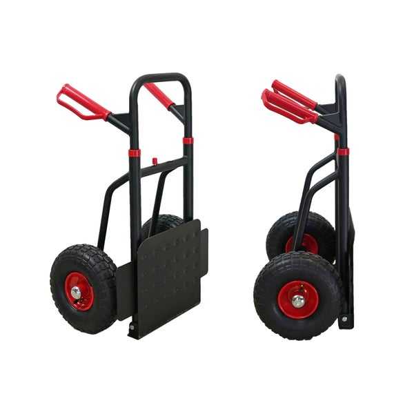 PROREGAL Profi-Sackkarre TAURUS 150 klappbar & ausziehbar 110x50x57cm Belastbarkeit 150kg Stahl Luftbereifung mit Haltegriffe & Radschutz Rot-Schwarz