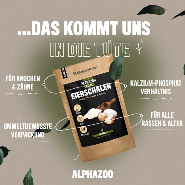 ALPHAZOO Eierschalenpulver 250g für Hunde und Katzen I Calcium aus Eierschalen