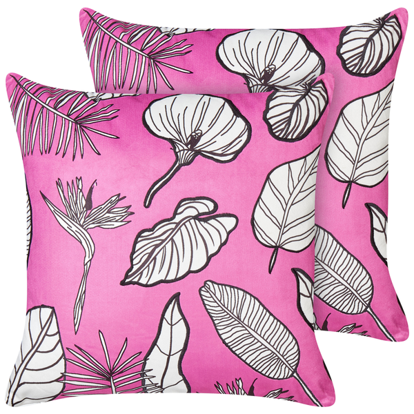 Dekokissen 2er Set MALVA Samtstoff 45 x 45 cm Rosa Blumenmuster